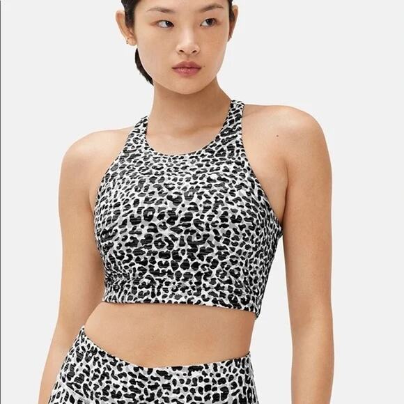 Outdoor Voices Women's White Gray & Black Snow Leopard Sports Bra Size Medium - Picture 1 of 8